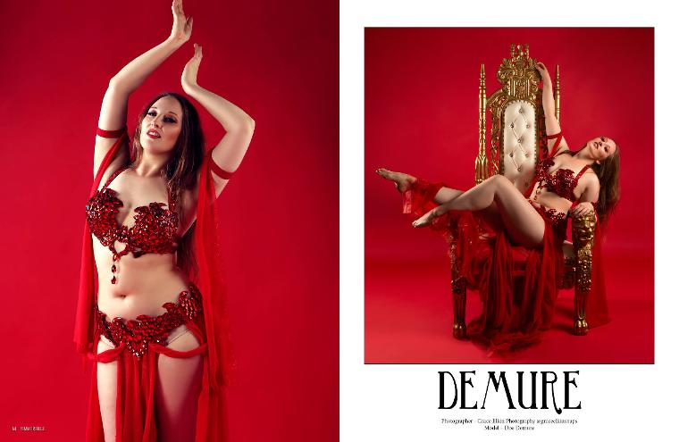 Doe Demure belly dancer in femme rebelle magazine, photography by Grace Elkin Photography