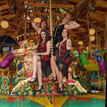 Chicas Locas Burlesque on a Carousel horse
