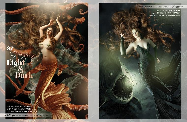 Doe Demure gothic mermaid in Gothesque Magazine, photography by Nicola My Boudoir.